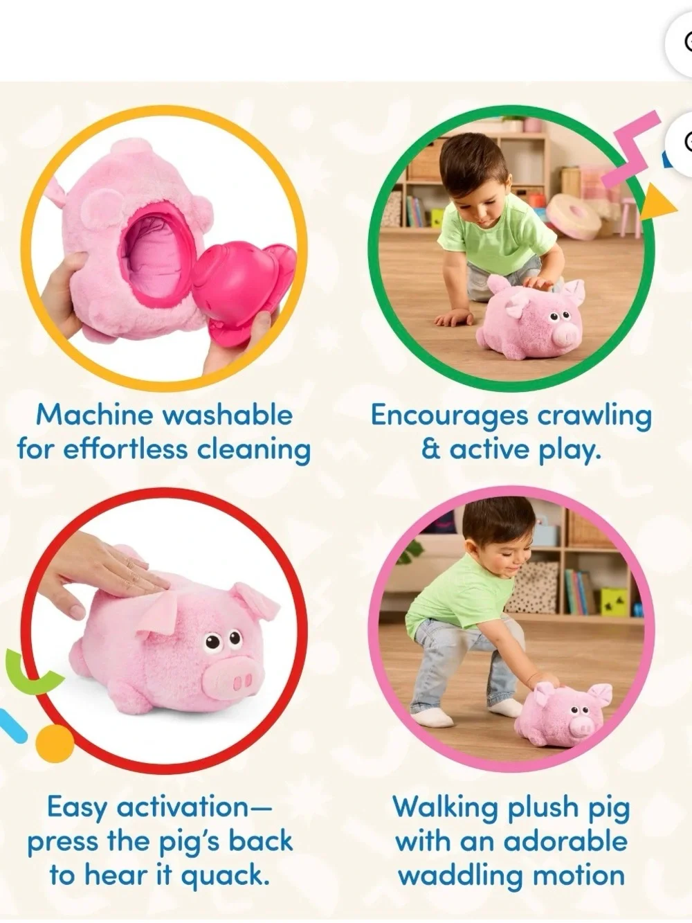 Battat Oink n’ Waddle Pig Interactive Plush Walking Stuffed Animal Toy